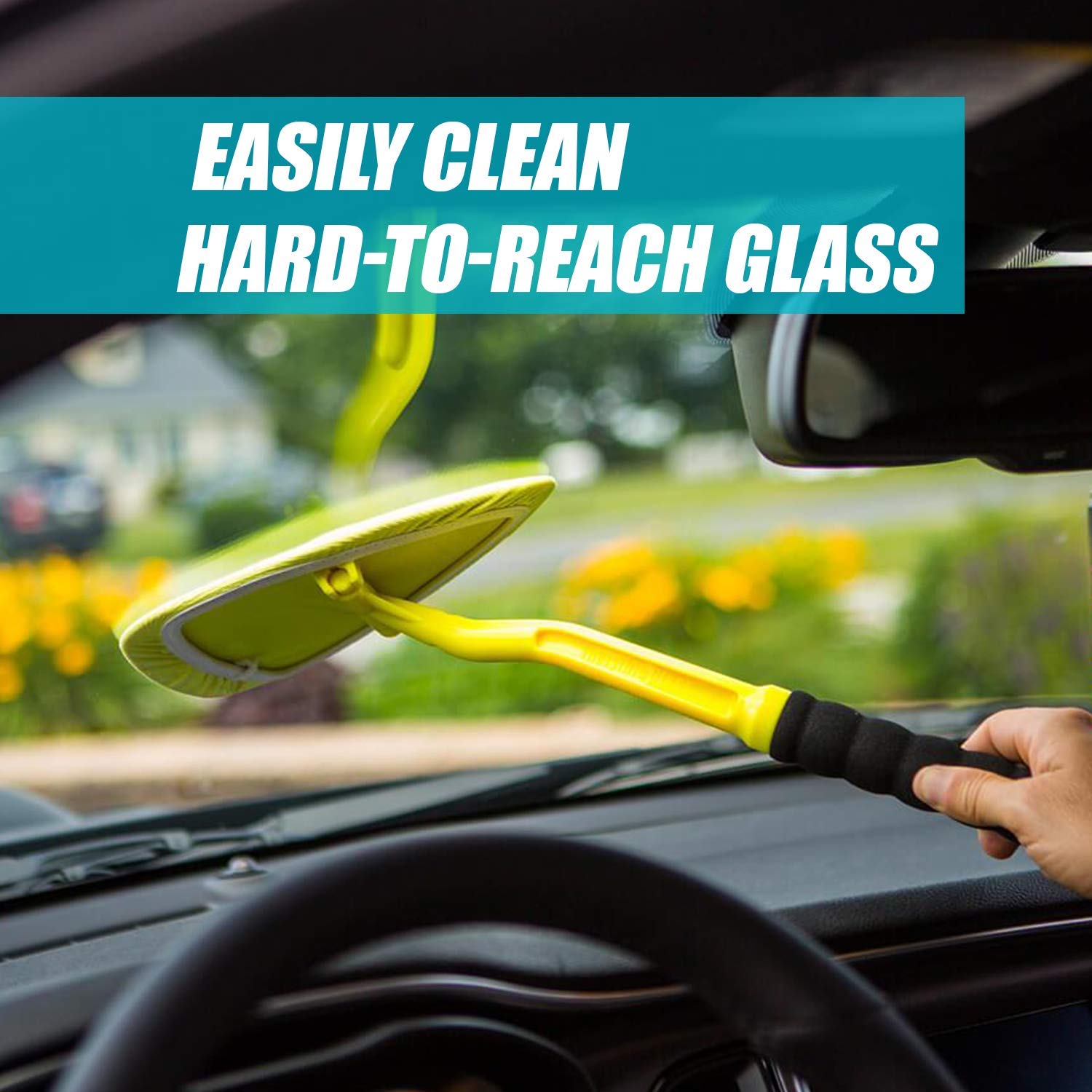 HugeAuto Car Windscreen Cleaner Tools Adjustable Handle Auto Window Glass Cleaning Brush Tools From Inside Window Glass Cleaning Tools for Home Kichens With Cloth and Long Handle 2-pack 